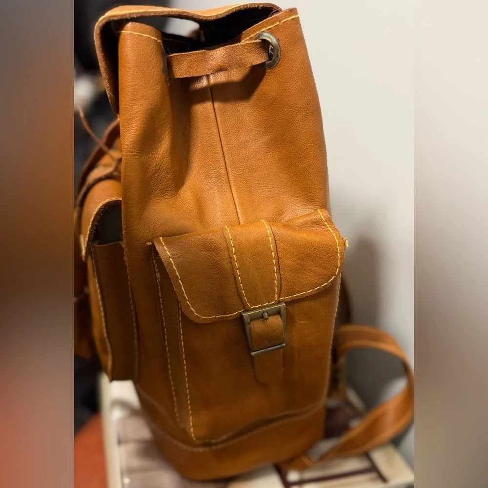 Handmade Brown Leather Backpack